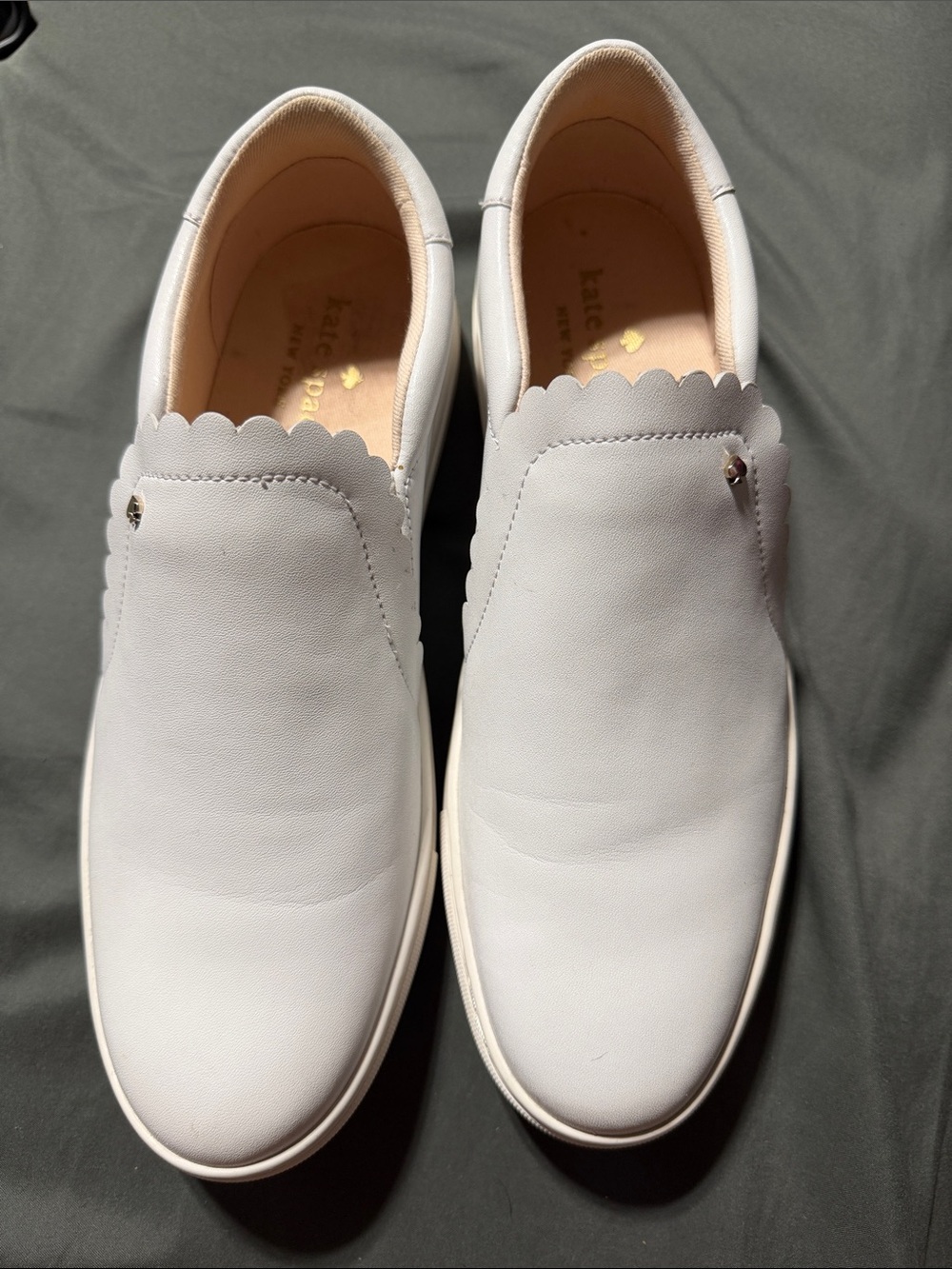 kate spade White Scalloped Slip-On Flats
